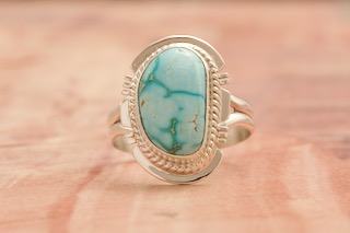 Genuine Kingman Turquoise Sterling Silver Navajo Ring